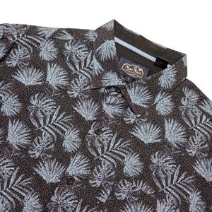 Nat Nast Luxury Originals Silk‎ Cotton Blue Palm Leaf Print Short Sleeve Men's L